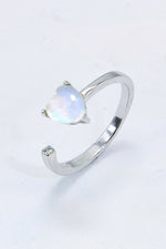 Inlaid Moonstone Heart Adjustable Open Ring