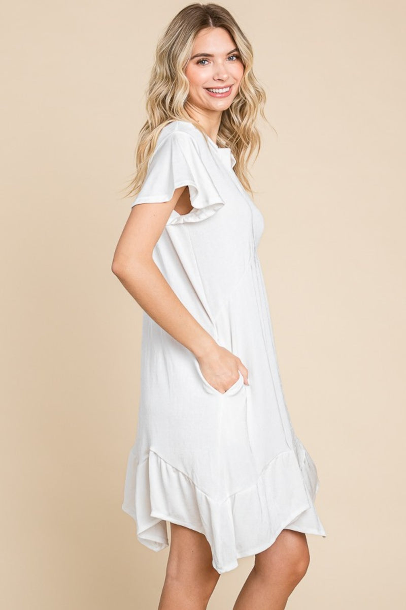 Culture Code Short Sleeve Ruffled Asymmetric Hem Dress