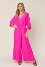 Double Take Surplice Wide Leg Jumpsuit with Pockets