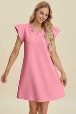 Double Take Ruffled V-Neck Cap Sleeve Dress