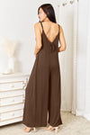 Double Take Soft Rayon Spaghetti Strap Tied Wide Leg Jumpsuit