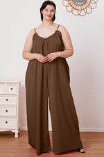 Double Take Ruffle Trim Tie Back Cami Jumpsuit with Pockets