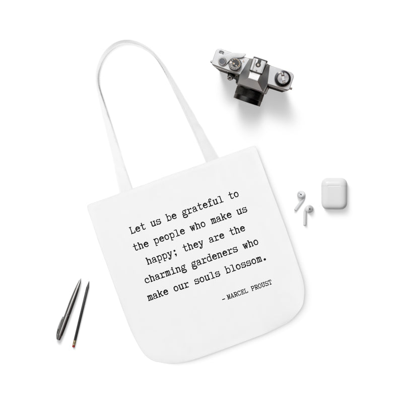 Let Us Be Grateful- Proust Canvas Tote Bag, 3-Color Strap Options