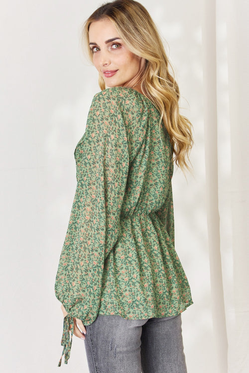 HEYSON Floral Surplice Peplum Blouse