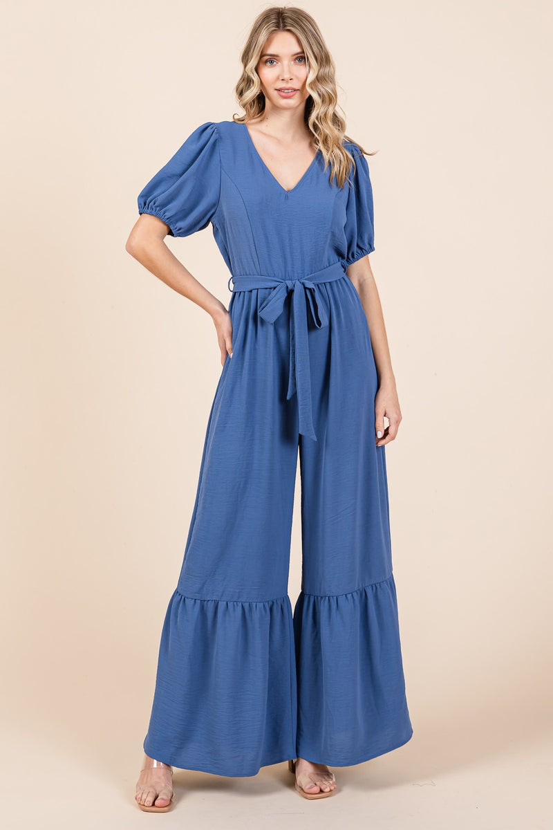 GeeGee V-Neck Belted Wide Leg Jumpsuit