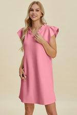 Double Take Ruffled V-Neck Cap Sleeve Dress