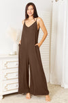 Double Take Soft Rayon Spaghetti Strap Tied Wide Leg Jumpsuit