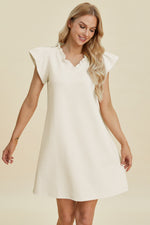 Double Take Ruffled V-Neck Cap Sleeve Dress