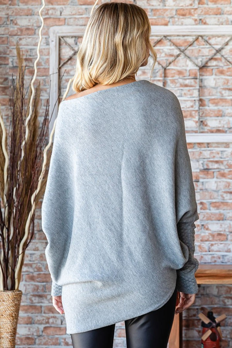 First Love Asymmetrical Hem Dolman Sleeve Sweater