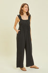 HEYSON Ruffled Strap Back Tie Wide Leg Jumpsuit