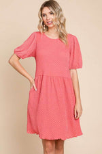 Culture Code Textured Round Neck Puff Sleeve Dress