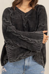 HYFVE Cable Knit V-Neck Dropped Shoulder Oversized Sweater