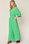 Double Take Surplice Wide Leg Jumpsuit with Pockets