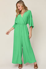 Double Take Surplice Wide Leg Jumpsuit with Pockets