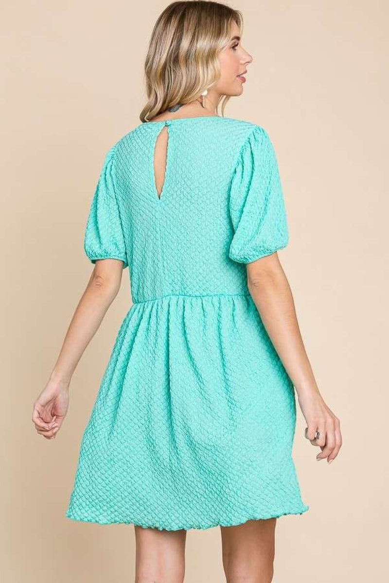 Culture Code Textured Round Neck Puff Sleeve Dress