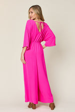 Double Take Surplice Wide Leg Jumpsuit with Pockets