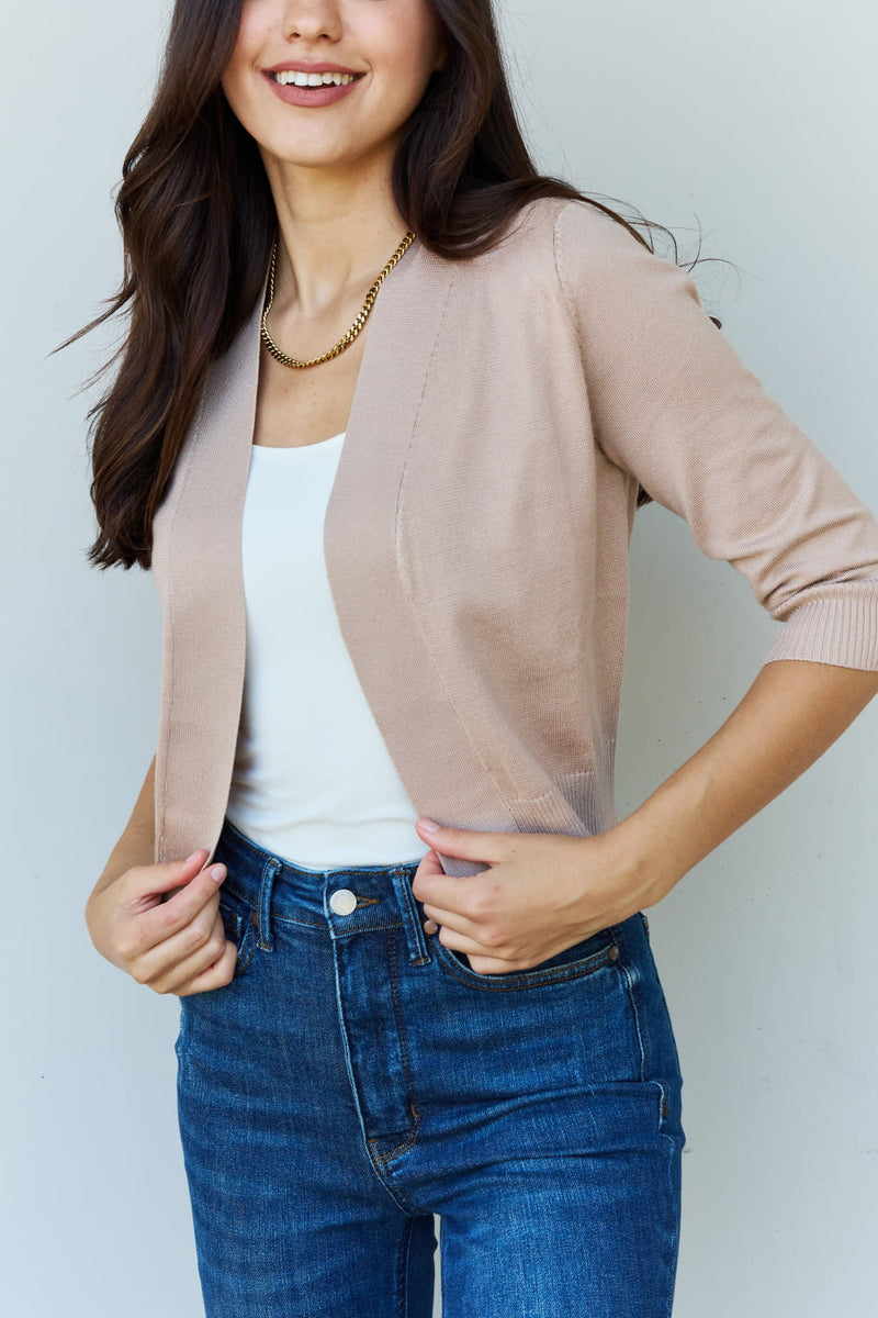 Doublju My Favorite 3/4 Sleeve Cropped Cardigan in Khaki