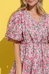 And The Why Floral Surplice Puff Sleeve Dress