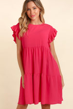 Haptics Smocking Ruffle Short Sleeve Dress with Pockets