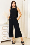 Devine Buttoned Round Neck Tank and Wide Leg Pants Set