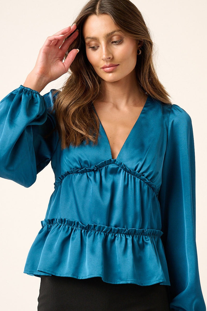 Mittoshop Satin V Neck Ruffled Tier Blouse