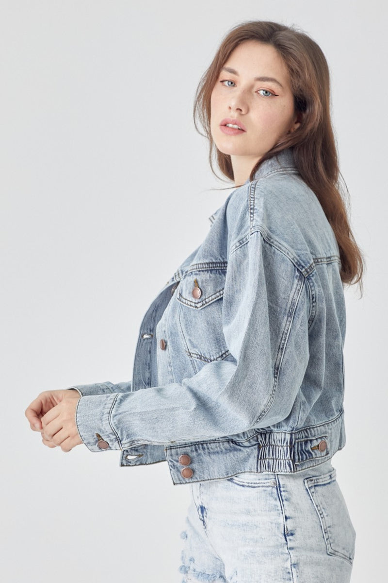 RISEN Full Button Down Cropped Denim Jacket