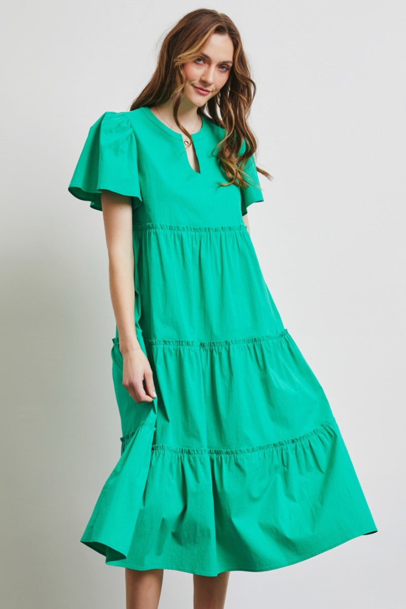 HEYSON Cotton Poplin Ruffled Tiered Midi Dress