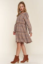 And The Why Washed Frayed Tiered Plaid Dress