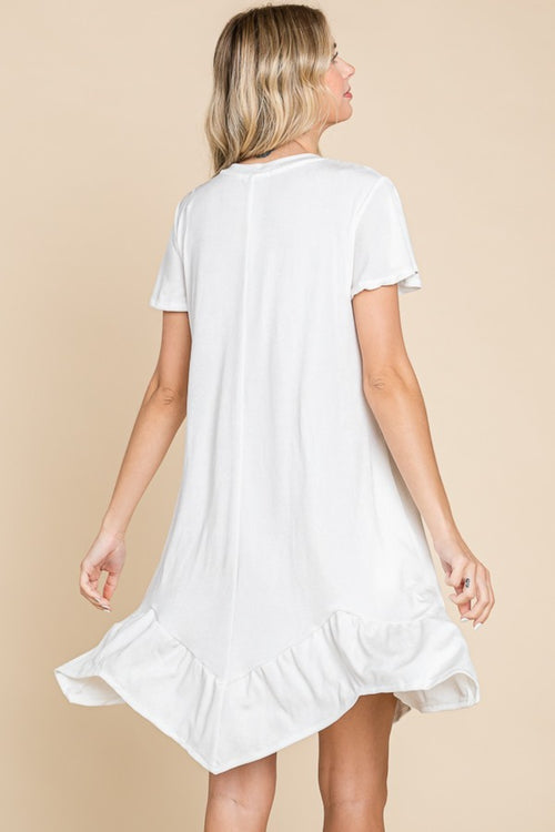 Culture Code Short Sleeve Ruffled Asymmetric Hem Dress