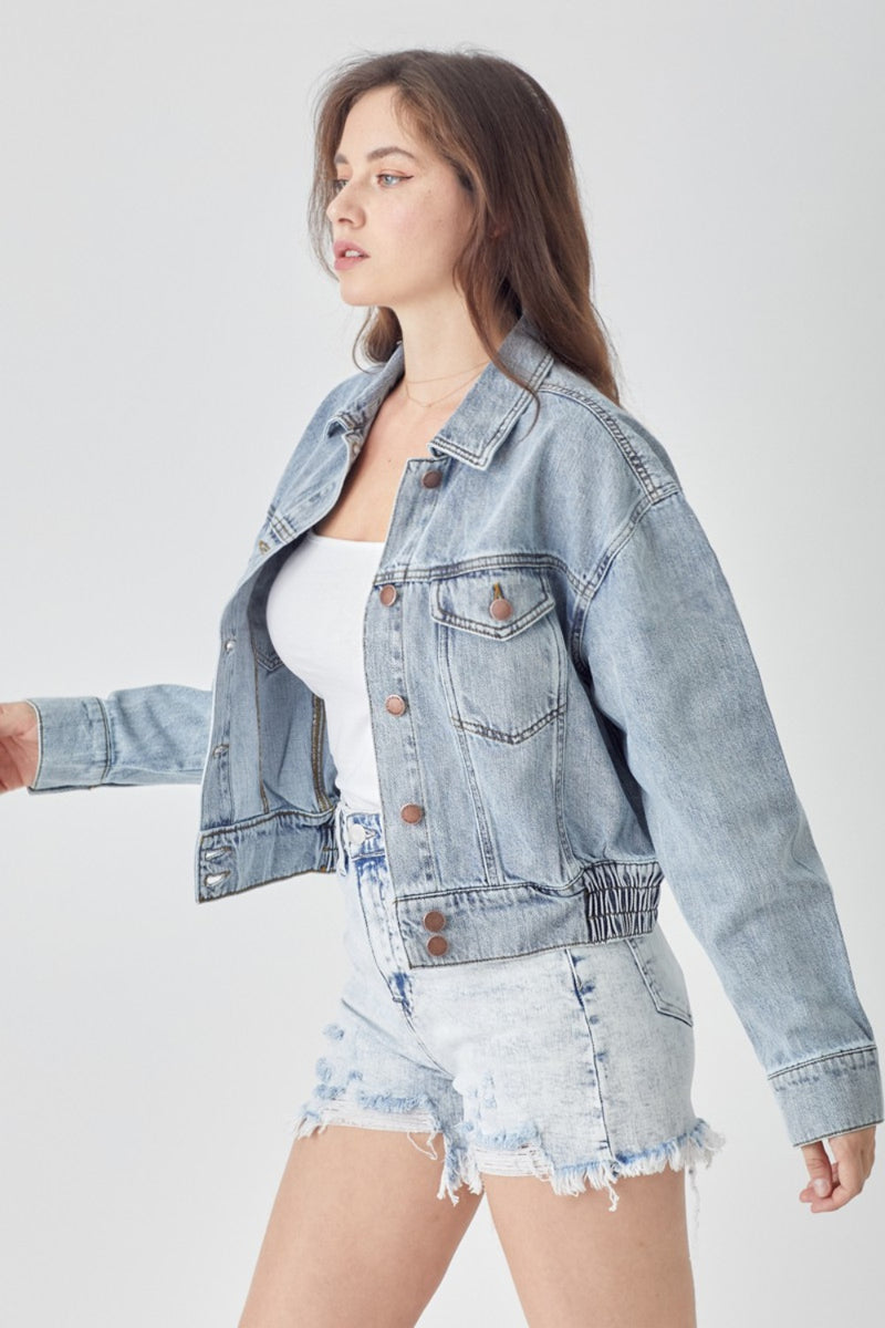 RISEN Full Button Down Cropped Denim Jacket