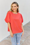 Petal Dew Sweet Innocence Puff Short Sleeve Top In Tomato