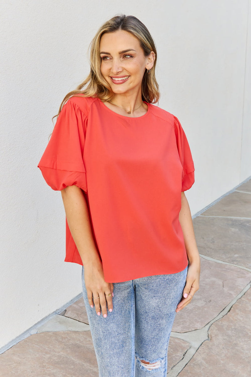 Petal Dew Sweet Innocence Puff Short Sleeve Top In Tomato