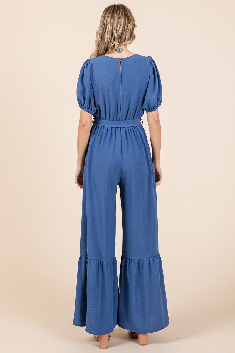 GeeGee V-Neck Belted Wide Leg Jumpsuit