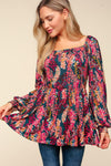 Haptics Peplum Floral Square Neck Blouse