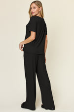 Double Take Round Neck Short Sleeve T-Shirt and Wide Leg Pants Set