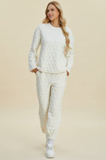 Double Take Texture Round Neck Long Sleeve Top and Pants Set