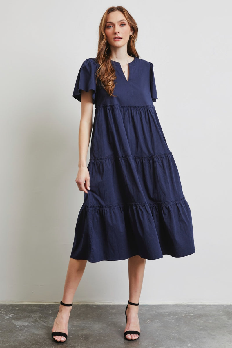 HEYSON Cotton Poplin Ruffled Tiered Midi Dress