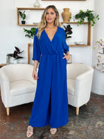 Double Take Surplice Wide Leg Jumpsuit with Pockets