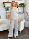 Double Take Round Neck Short Sleeve T-Shirt and Wide Leg Pants Set