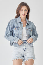 RISEN Full Button Down Cropped Denim Jacket