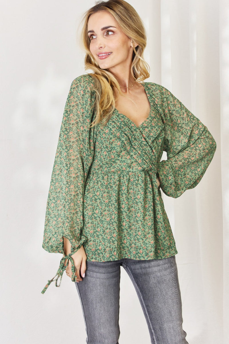 HEYSON Floral Surplice Peplum Blouse