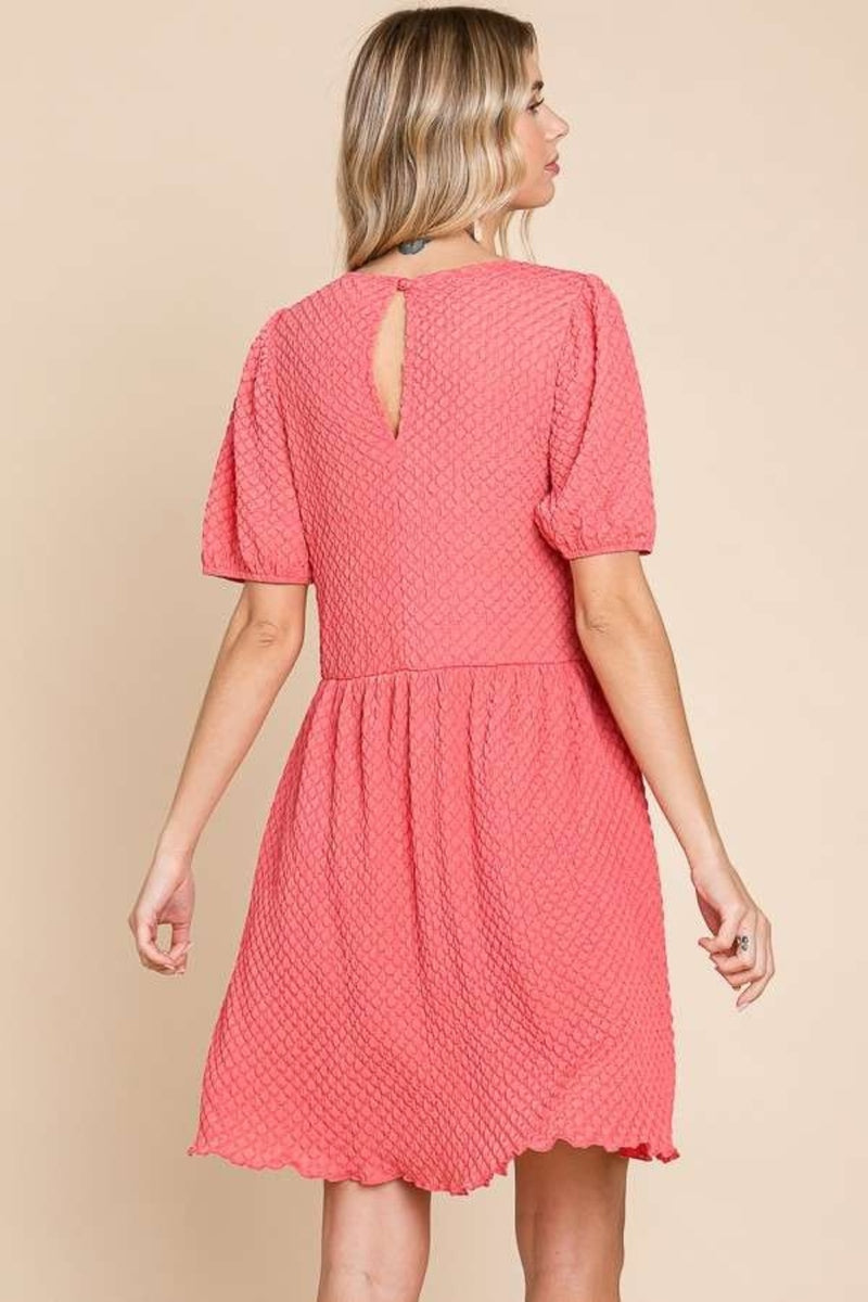 Culture Code Textured Round Neck Puff Sleeve Dress