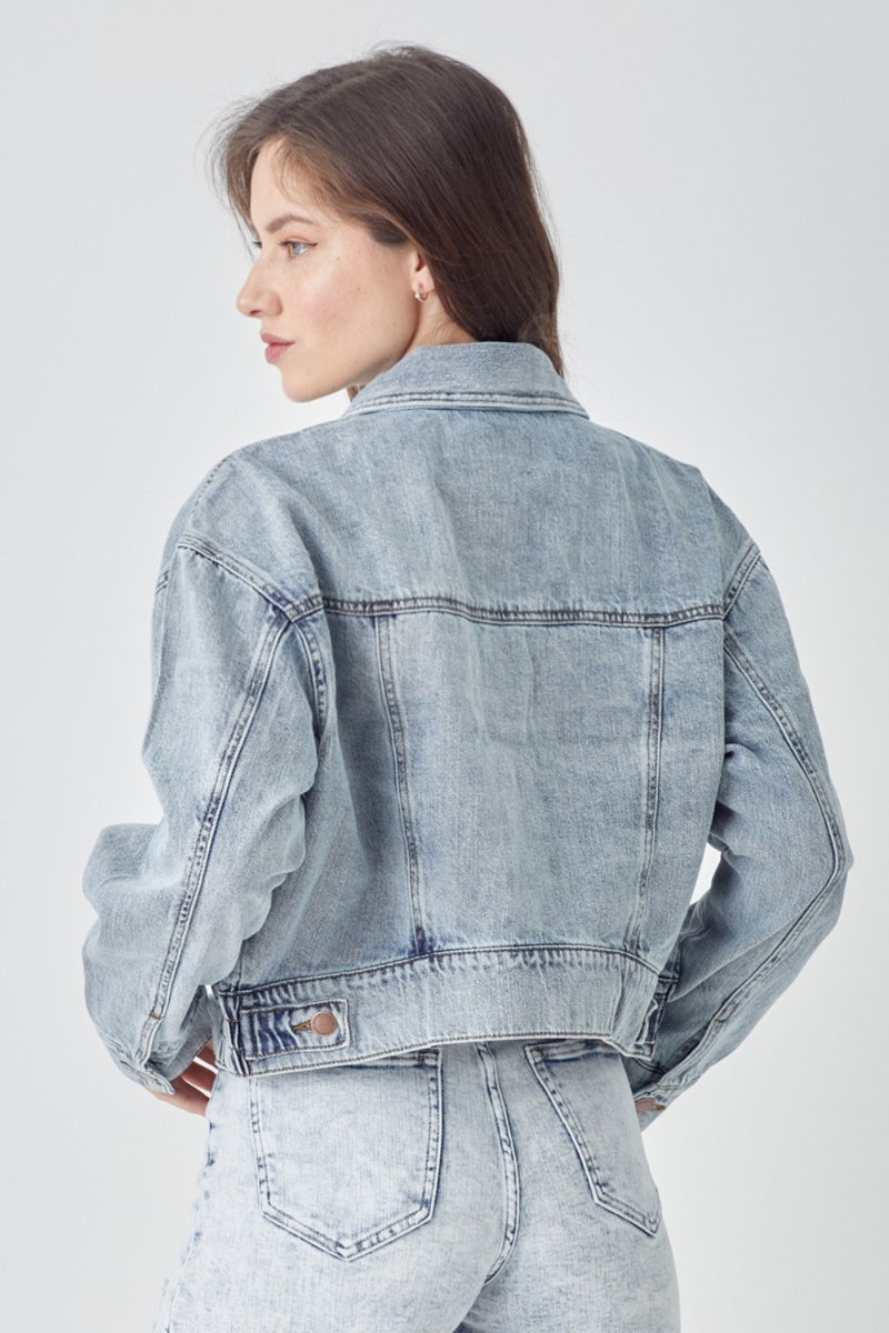 RISEN Full Button Down Cropped Denim Jacket