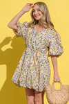 And The Why Floral Surplice Puff Sleeve Dress