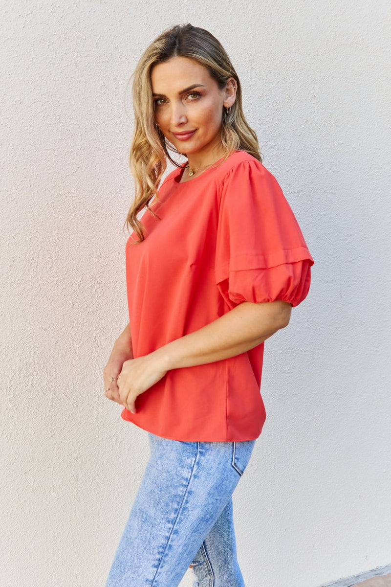 Petal Dew Sweet Innocence Puff Short Sleeve Top In Tomato