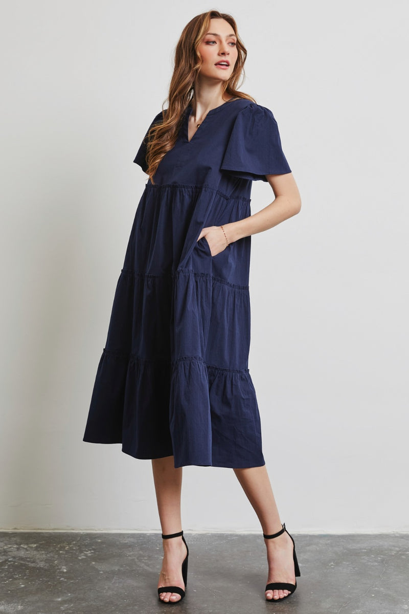 HEYSON Cotton Poplin Ruffled Tiered Midi Dress