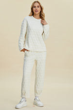 Double Take Texture Round Neck Long Sleeve Top and Pants Set