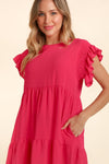 Haptics Smocking Ruffle Short Sleeve Dress with Pockets