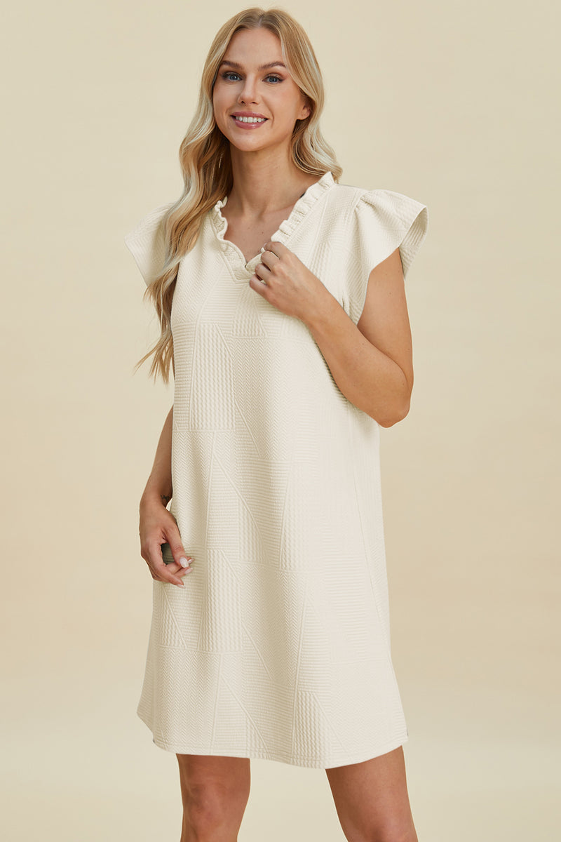 Double Take Ruffled V-Neck Cap Sleeve Dress