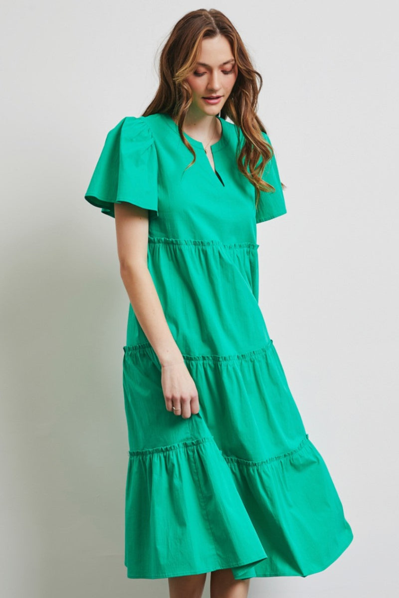 HEYSON Cotton Poplin Ruffled Tiered Midi Dress